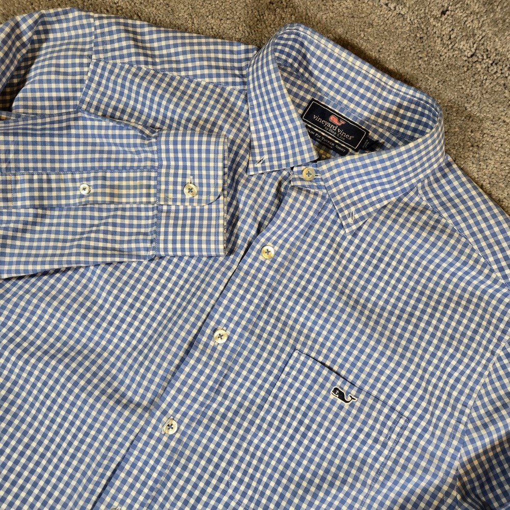 Vineyard Vines Tucker Shirt Men's Large Blue White Gingham Button Down Slim Fit